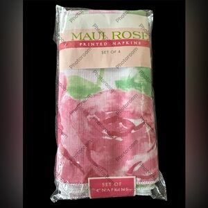 Maui Tea Rose Set of 4 Dinner Napkins Pink Green White Square